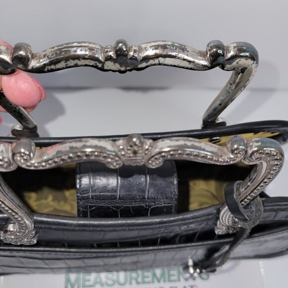 Brighton Black Leather Croc Pattern Satchel Vintage Handbag A 224975 - Picture 10 of 12